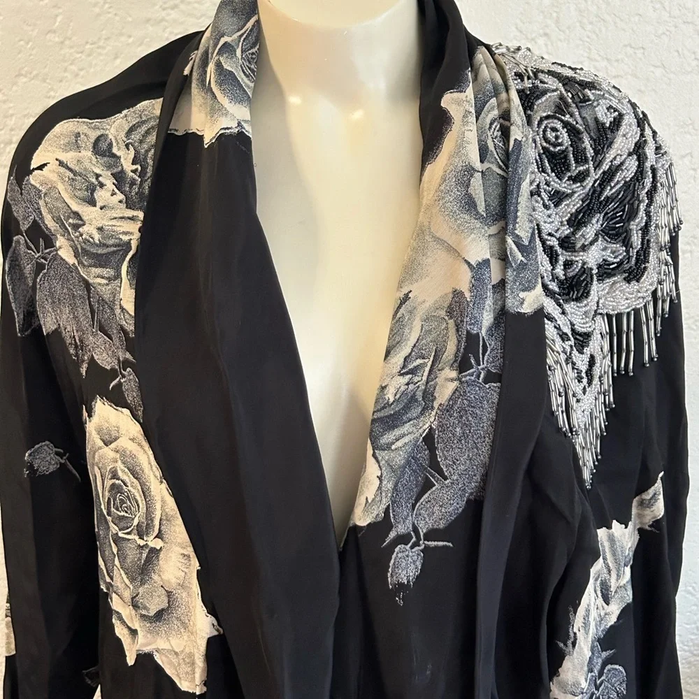 BOA PARIS beaded floral open front blouse sz 2 made in France